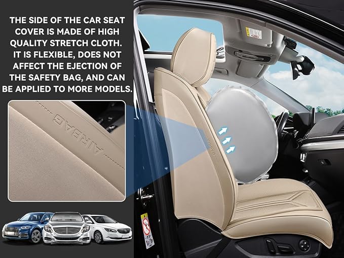 Car Seat Covers Front Seats, Premium Leather Car Seat Covers, Waterproof and Breathable Seat Covers, Universal Car Seat Protector Fit for Cars, Trucks, SUVs, Pick-ups(Beige, 2 PCS Front Seat)