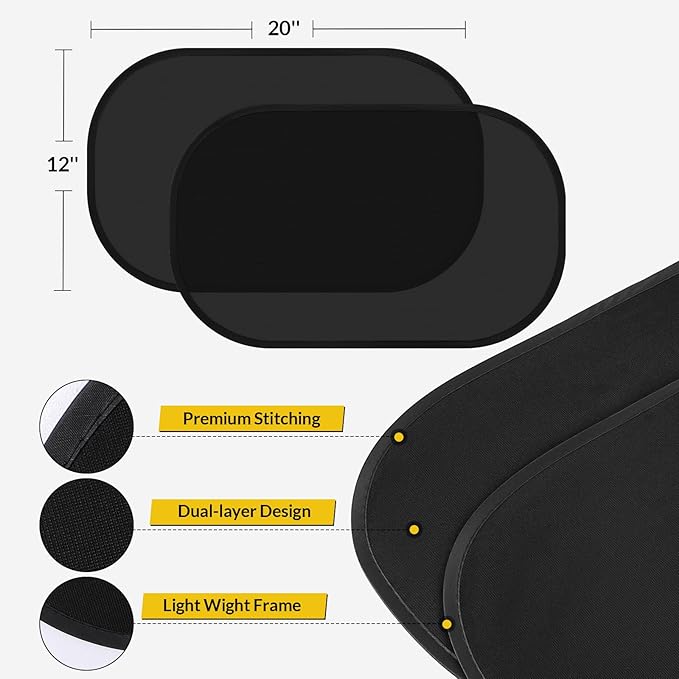 2 Pack Car Window Shade - 20″ × 12″ Car Side Window Covers for Baby, Cars Window Sun Shade, Glare Shield and UV Rays Protection for Your Child, Mesh Window Shades for Baby