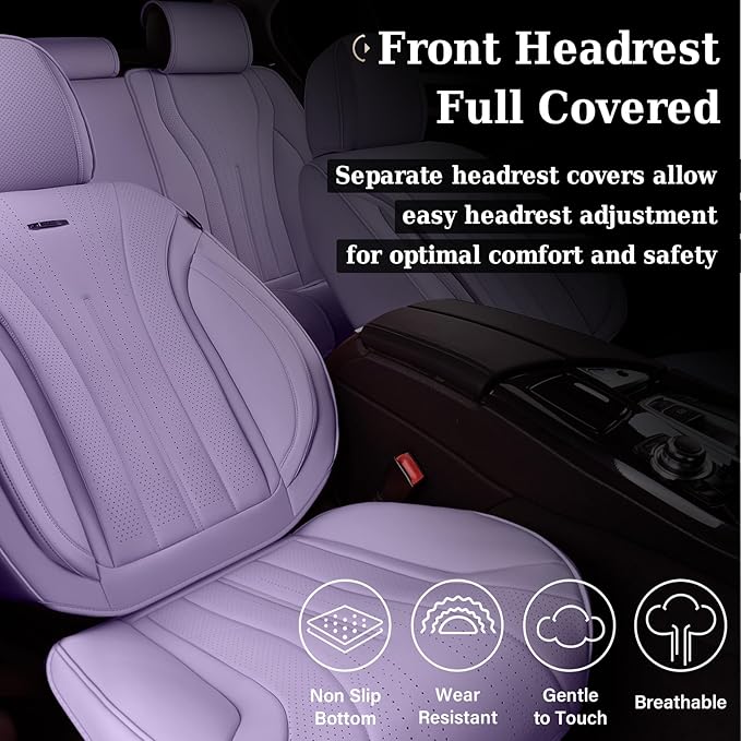 Coverado Front Seat Covers for Cars, Luxury Leather Seat Covers, Waterproof Car Seat Protector, Driver Car Seat Cushions Universal Fit for Most Sedan, SUV, Trucks (Purple)