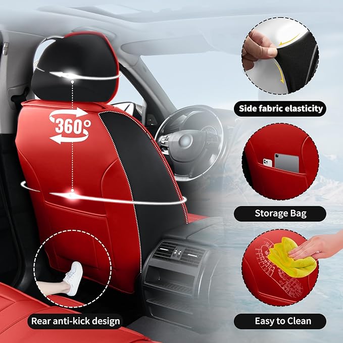 Fit Tucson Car Seat Covers Compatible with Hyundai Tucson 2010-2026, Premium Leather Breathable, Wear Resistant, Airbag Compatible, All-Weather Protection & Full Coverage, Full Set Red&Black