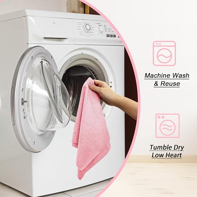 Niurewan Microfiber Cleaning Cloth Roll,75 Pack Reusable Tear Away Microfiber Towels,Ultra Absorbent Dish Rags for Car,Home,Garage or Shop (Pink)