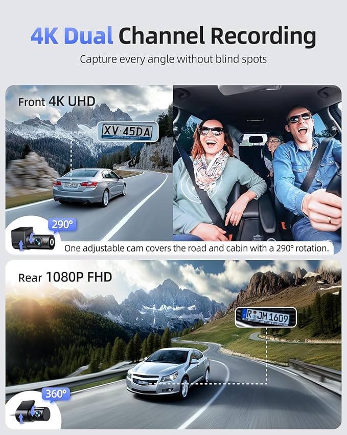 4K Dash Cam Front and Rear, 5G WiFi & GPS & 64GB Card, 1.5" IPS Display Dash Camera for Cars, 4K+1080P Dual Car Dashcam with 24H Parking Mode, Night Vision, G-Sensor, Loop Recording, WDR, 170° Angle