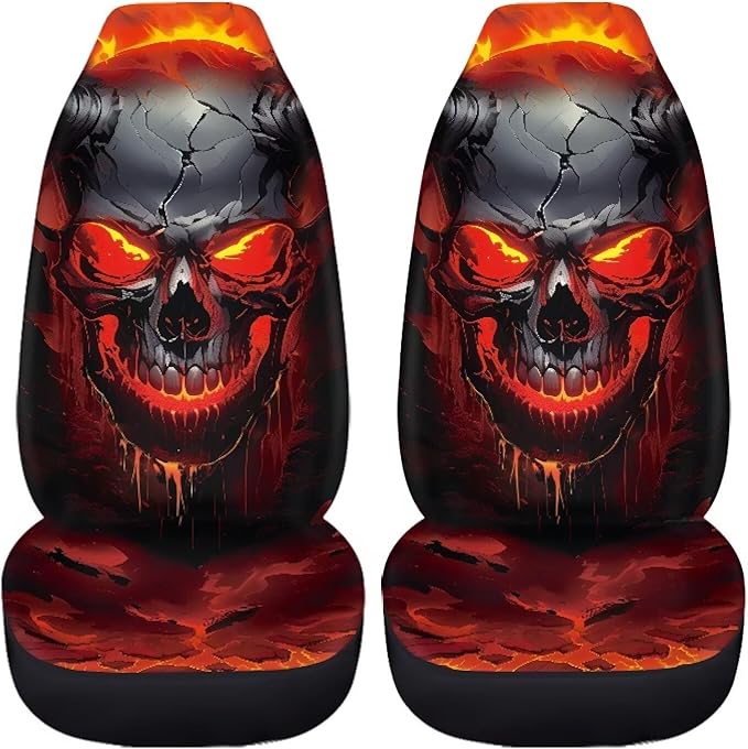 Halloween Red Skull Car Seat Covers Elastic Fabrics Breathable Car Seat Cover Easy to Install Auto Interior Accessories 2 Pcs Set for SUV, Vans,Sedan,Truck