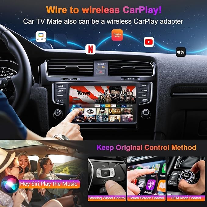 Car TV Mate-HDMl Multimedia Adapter for Fire TV Stick/Google T V Sticks/Game Consoles/Screen Throwers,2 in 1 Carplay T V Adapter with HDMI and USBC Port for iPhone, Convert Wired to Wireless Car Play