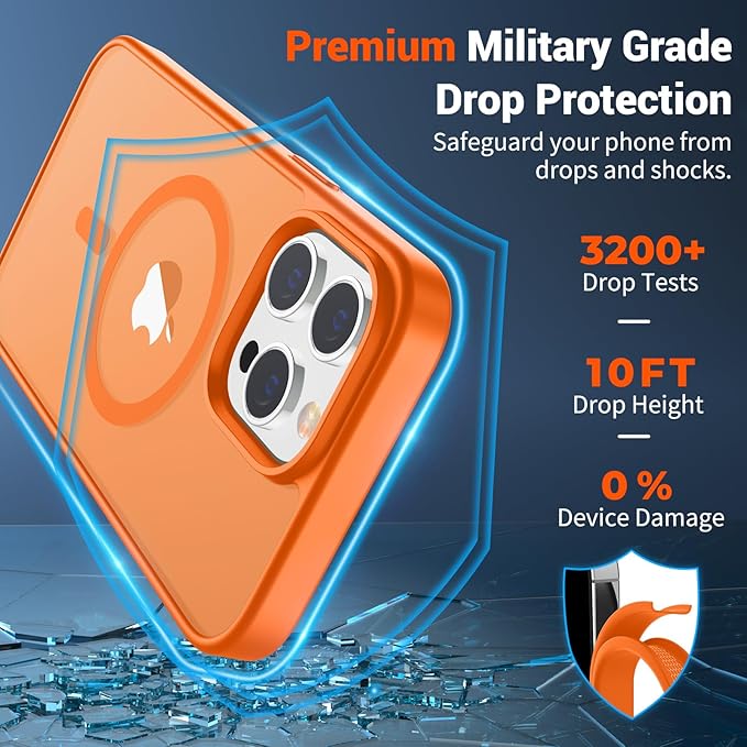SUPFINE Magnetic for iPhone 14 Pro Max Case with Screen Protector (Compatible with MagSafe) (Military Grade Drop Protection) Translucent Matte Shockproof Phone Cover,Starry Orange