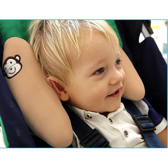 Adjustable Travel Pillow for Infant, Portable Baby Head Neck Support Pillow for Car Seat and Stroller, Banana Travel Headrest Pillow for Infant, Comfortble Toddler Neck Pillows for Pushchair, Brown