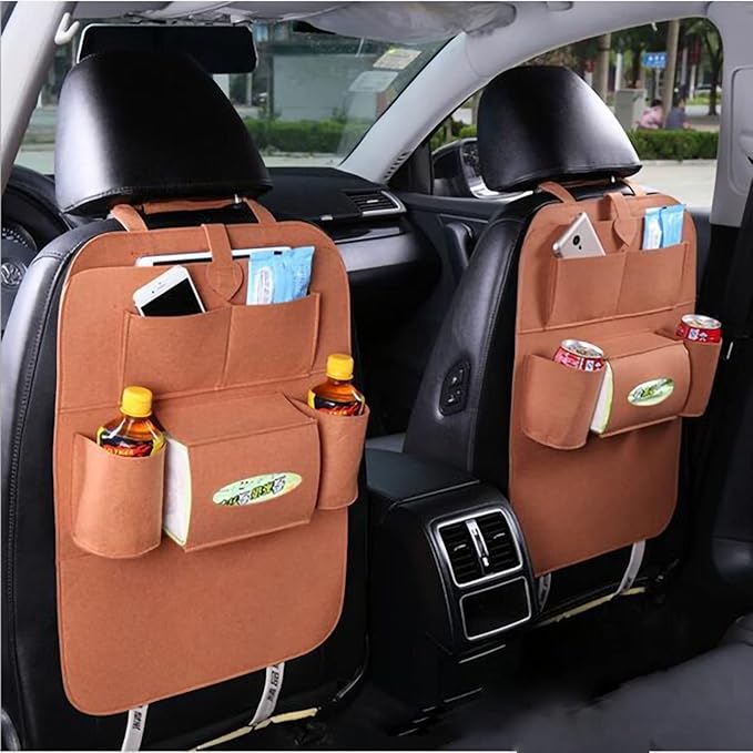 Tbest Car Backseat Organizer Storage Bag Dirt Kick Proof Easy Cleaning Convenient Practical Protector Felt Material Universal Fit for Most Cars (Brown)