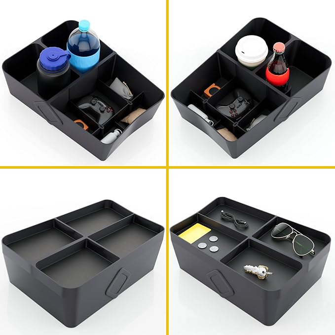 TWRAPS Floor Console Organizer for Rivian R1S & R1T 2021-2026, Lower Center Console Storage Tray Box Caddy with Premium Leather Liner Inserts, R1 Interior Accessory for Rivian