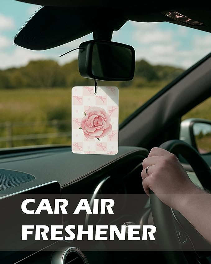 Pink Floral Christian Cologne Car Air Freshener 4 Pcs, Coquette Preppy Pink Bow Flower Hanging Air Freshener for Cars Bathroom Dorm Books Decor, Christian Accessories Gifts for Women Girls