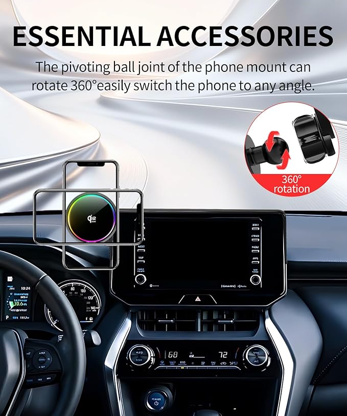 Qi2.2 25W Magnetic Car Mount Charger for 2021 2022 2023 2024 Toyota Venza Accessories, for Fast Charging Cell Phone Holder 8 Inch Screen Fixed Clip with Cooling Fan＆54W Fast Adapter