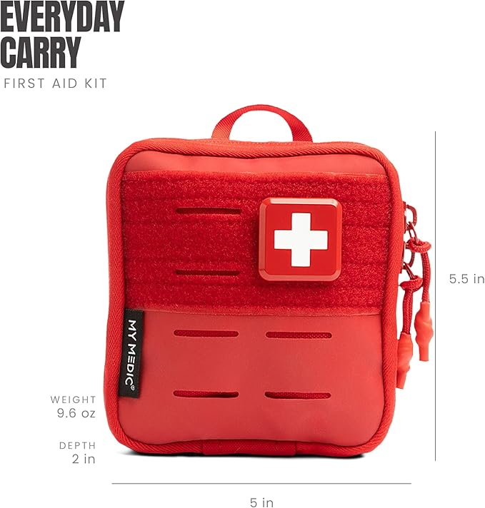 MY MEDIC Everyday Carry First Aid Kit - Emergency Survival Essentials, Medical Supplies & Accessories Bag for Travel Car, Home, Boat, Camper or Backpack - Red