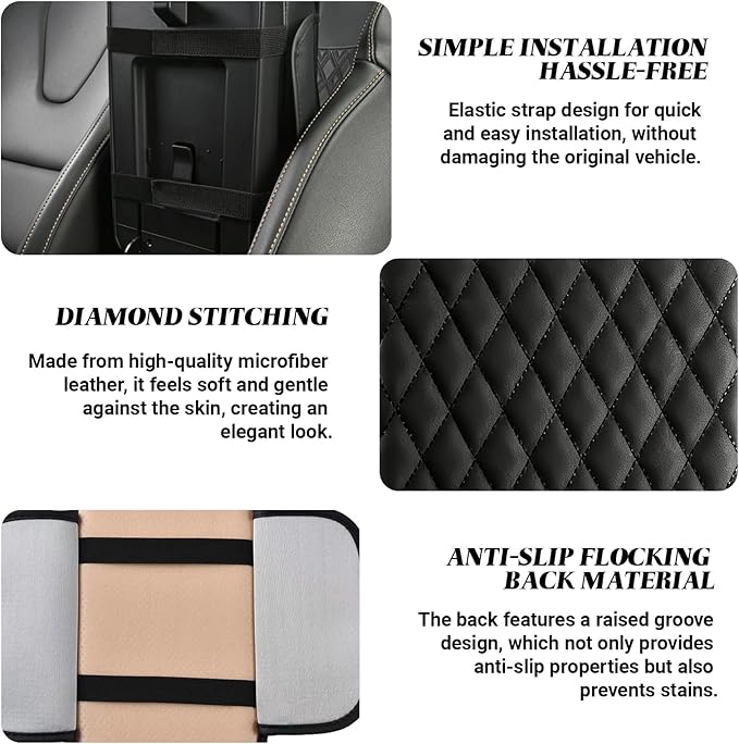 Car Center Console Cover, Upgraded Microfiber Car Armrest Cover Cushion, with 2 Storage Bags Scratch, Resistant Leather Cars Armrest Storage Box Universal Vehicles Accessories (Black)