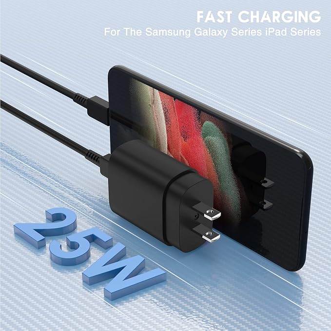 2Pack 25W USB C Charger for Samsung Galaxy S24 Ultra, Super Quite Fast Charging Type C Block with 10FT C to C Cord for Samsung Galaxy Tab S9 S8 S23 Ultra S22 Ultra S23 S22+ S22 S21 Note 10 Plus 20