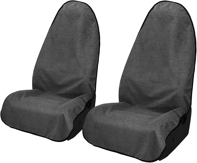 ZIMABLUE 2PC Waterproof Towel Car Seat Covers - 1kg Heavy Duty 3-Layer Microfiber Sweat Protector for Bucket Seats - Non-Slip Machine Washable Universal Fit for Gym, Yoga, Beach, Pets & Outdoors-Black