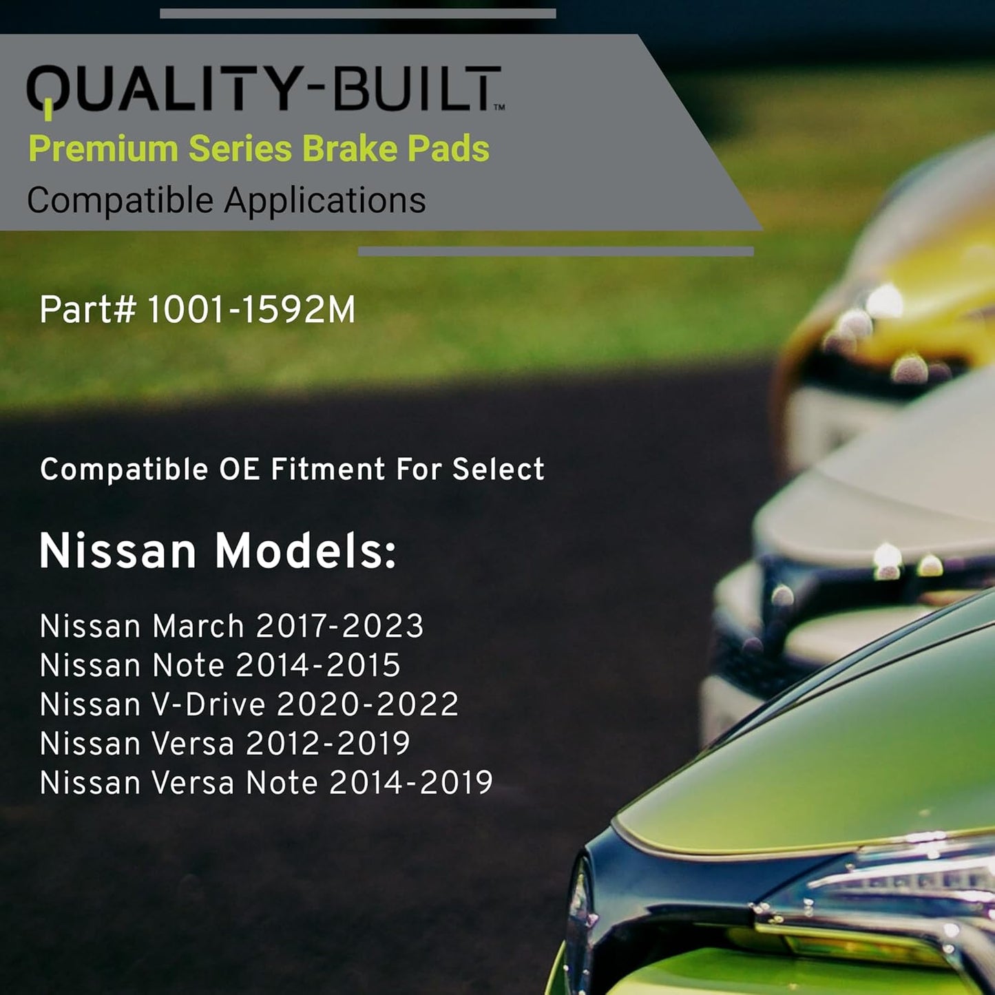 Premium Semi-Metallic Front Brake Pads (1001-1592M) Compatible with Nissan March 2023-2017, Note 2015-2014, V-Drive 2022-2020, Versa 2019-2012, Versa Note 2019-2014