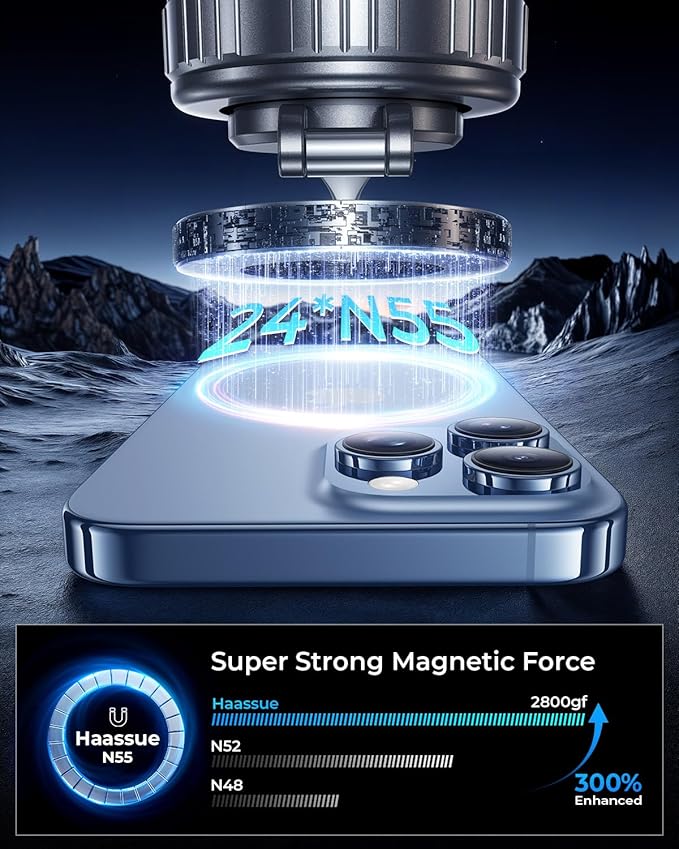2026 Ultimate Vacuum Magnetic Car Phone Holder – 109+ LBS Super Strong Suction & 2800+ GF Magnetic Grip, 360° Rotation Dashboard/Windshield/Mirror Mount for iPhone 12–17&Samsung, Quick Lock, Black