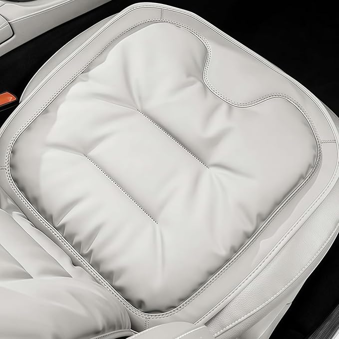 Car Seat Cushion, 2025 New Skin-Friendly Leather Seat Cushions, Breathable Dirt-Repellent Memory Foam Pad for Most Auto & Office Chairs (White)