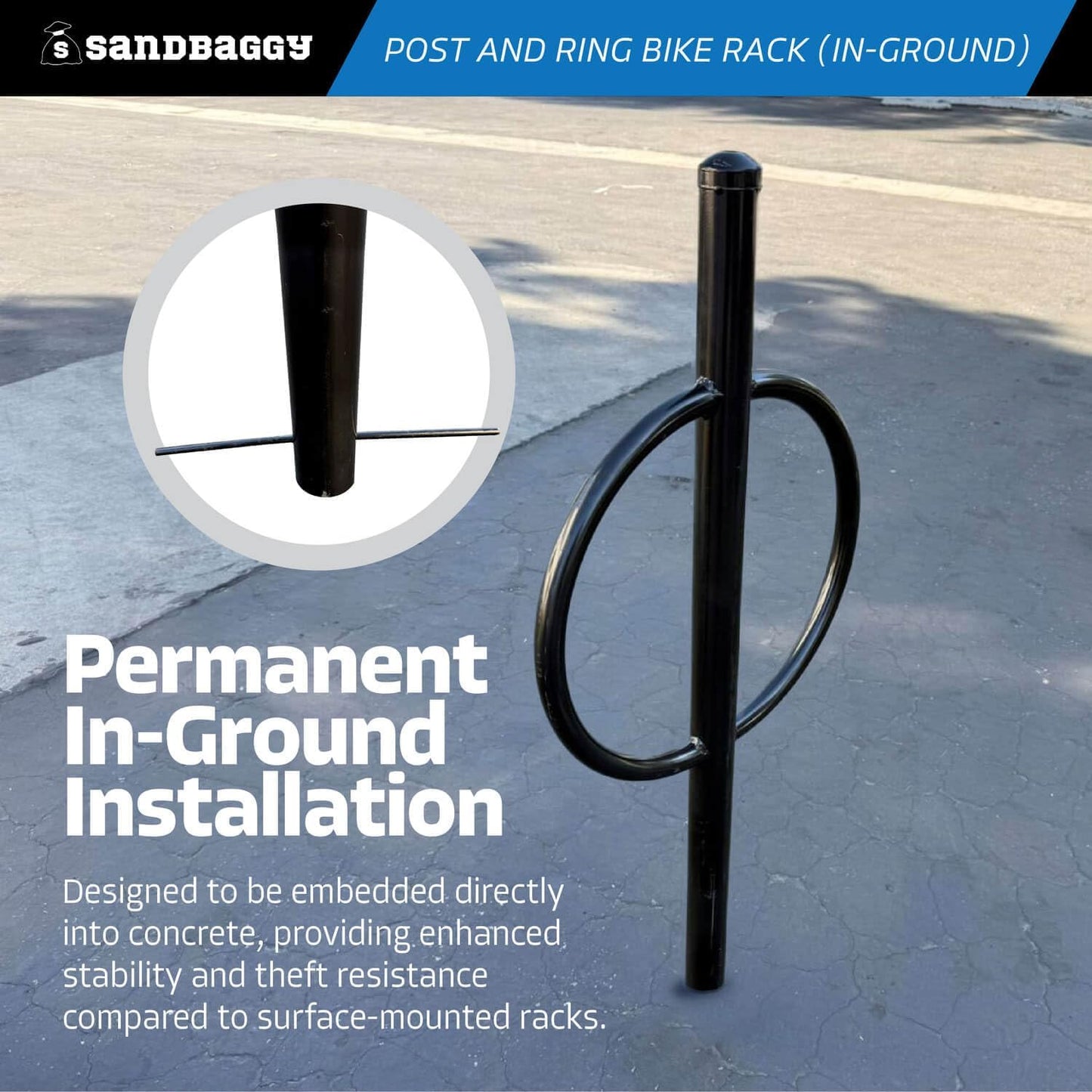 Sandbaggy Post and Ring Bike Rack - Commercial Outdoor Bike Parking Racks (In-Ground, 10)