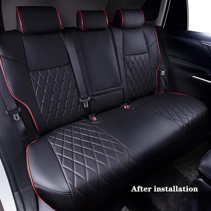 HKZ Fit RAV4 Car Seat Covers Set for 2019 2020 2021 2022 2023 2024 2025 Toyota RAV4 LE,XLE,XLE Premium,Limited - 5 Seats Full Set Leather(Black+Red)