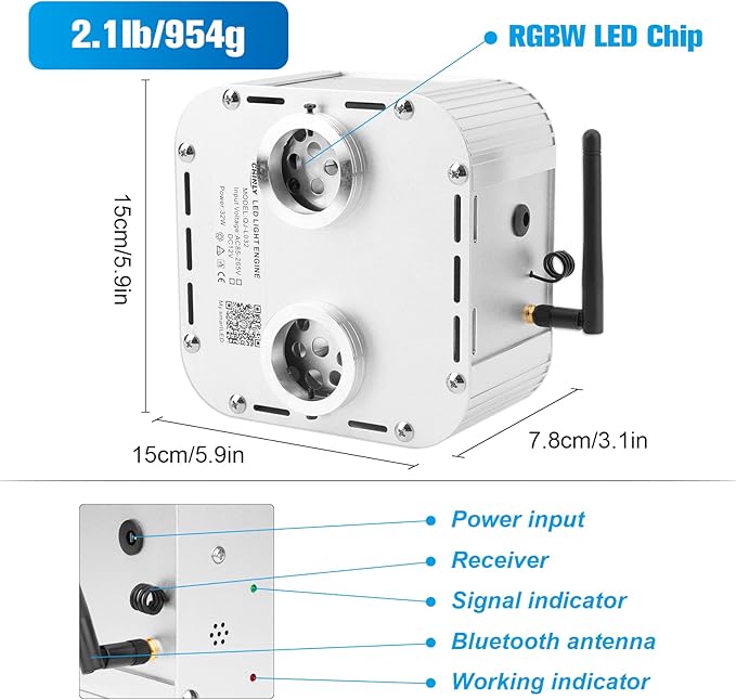 CHINLY 32W Twinkle 1600pcs 13.1ft 0.03in Fiber Optic Lights Starlight Headliner kit, Music Mode Bluetooth APP Control Remote, RGBW Star roof Lights for Star Headliner/Home Theater/Pool Ceiling