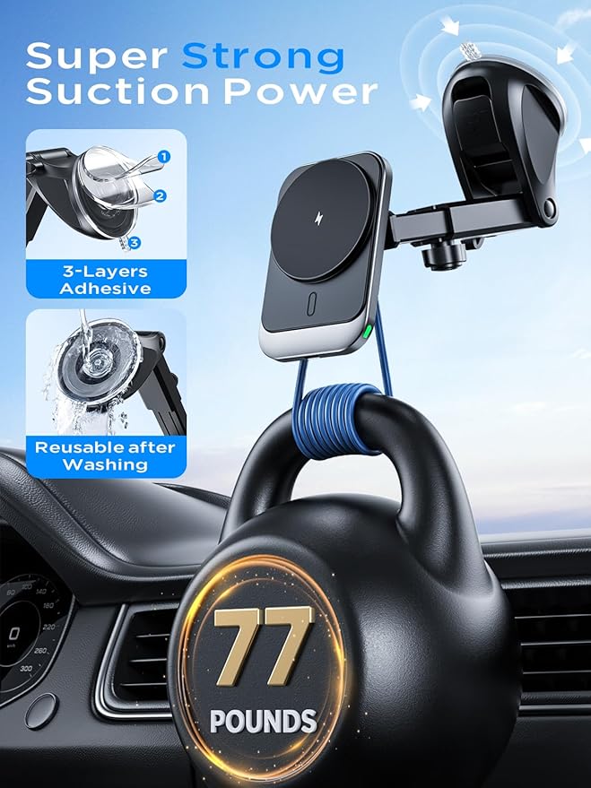Hinyx for MagSafe Car Mount Charger, 15W Magnetic Wireless Car Charger Vent Dash Charging Phone Holder Mount for iPhone 15 14 13 12 11 Pro Max Plus Mini Xr Xs, Samsung, Google, LG, etc