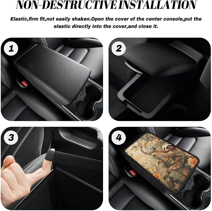 Butterfly Sloth Floral Print Car Center Console Cover Waterproof Automobile Armrest Covers Scratch-Resistant Car Armrest Cover Cushion Car Armrest Storage Box Mat Car Armrest Cover Cushion