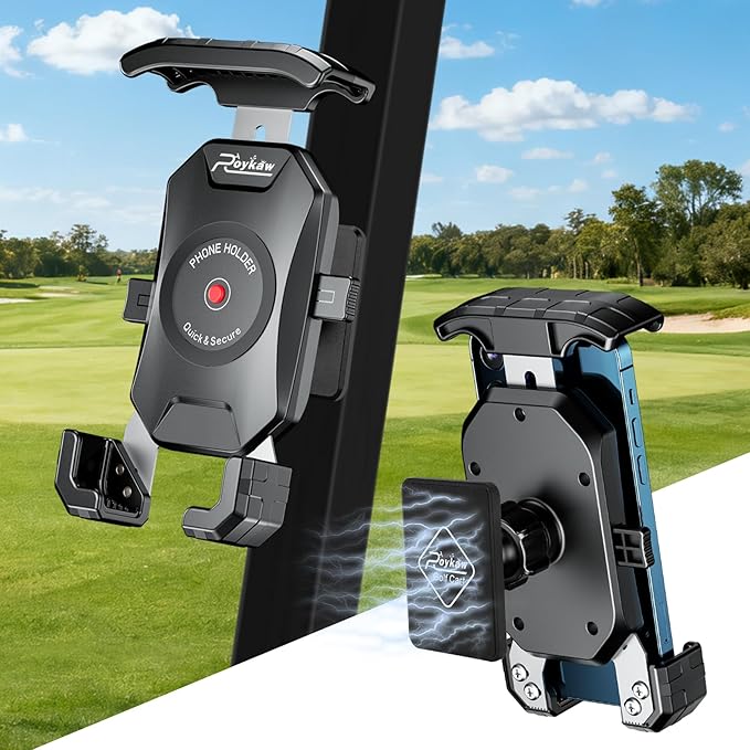 Roykaw Golf Cart Magnetic Phone Holder Mount Compatible with EZGO/Club Car/Yamaha, Compatible with iPhone/Galaxy/Google Pixel, Ultra Strength Magnet/360° Rotatable/One-Handed Pick & Place