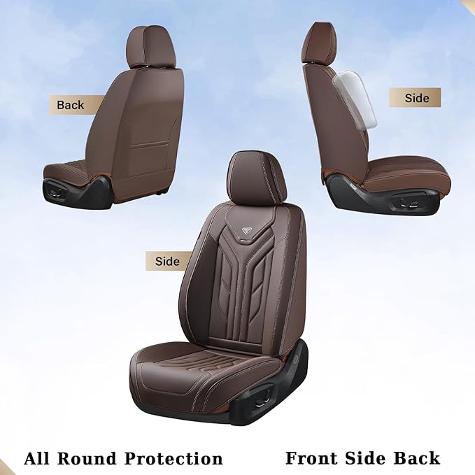 Coverado Car Seat Covers Full Set, Car Seat Protectors Leather Seat Covers for Cars, Automotive Seat Covers Car Accessories Universal Fit for Most Sedans SUV Pick-up Truck(Coffee)