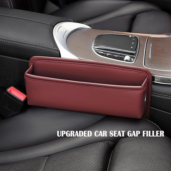 Universal Fit Premium Leather Car Seat Gap Filler Organizer, Center Console Organizer for Car SUV Truck (Burgundy，2 Pack)