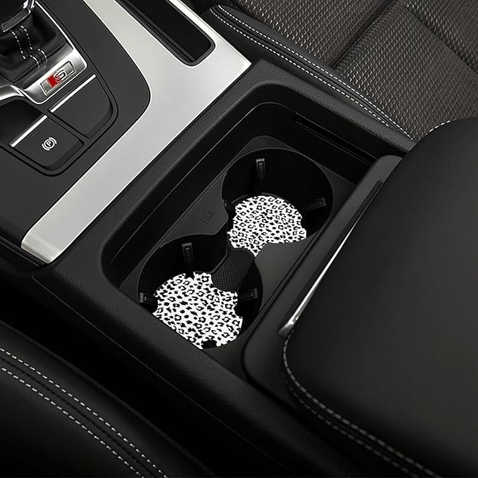 Gray Leopard Print Steering Wheel Cover Cheetah Animal Print Steering Wheel Cover Anti-Slip Breathable Universal for 15 Inch Car with 2 Pieces Car Coasters Suitable for Men Women