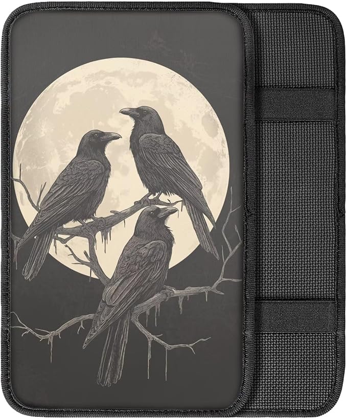 Suobstales Raven Moon Print Car Armrest Pad Soft Center Console Arm Rest Protector Cover Universal Car Interior Accessories Decoration