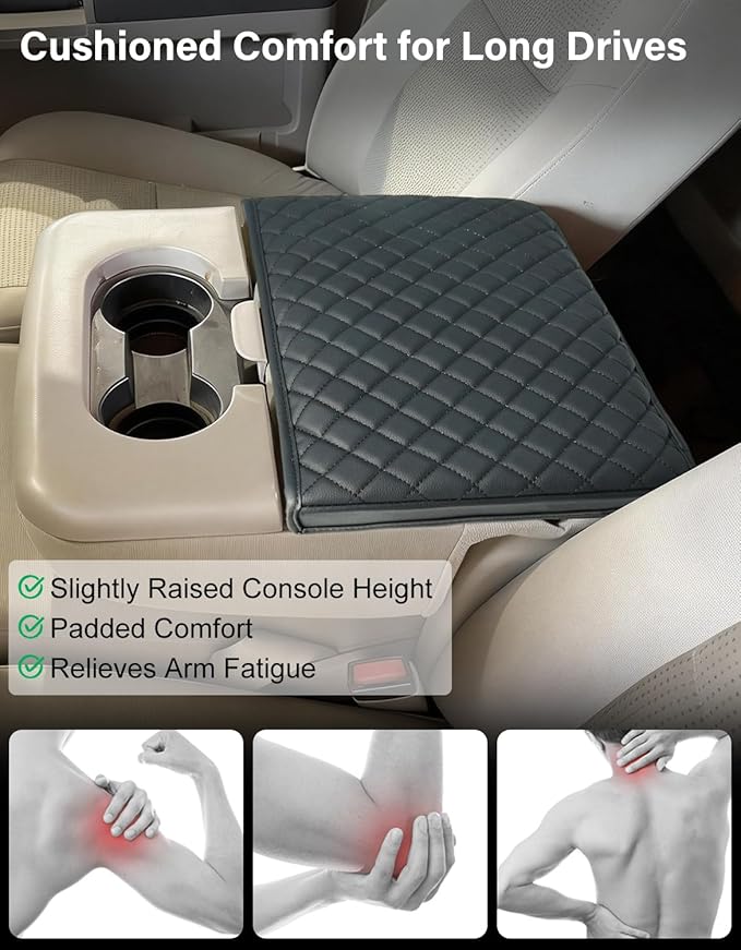 Center Console Armrest Cover for 1999-2010 Ford F250 F350 F450 Super Duty Accessories & F550 2001-2005 Super Duty, Vinyl Leather Middle Console Cushion Protector, Black(Fits Jump Seat Console Only)