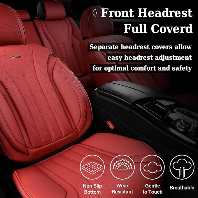 Coverado Car Seat Covers for Front Seat, Luxury Leather Seat Cover, 2 PCS Waterproof Seat Cover, Automotive Seat Covers, Driver Car Seat Protector, Universal Car Seat Cushions Fit for Most Cars(Red)