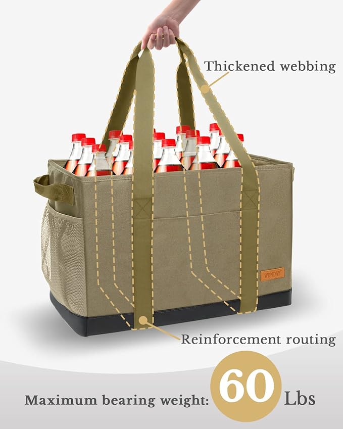 WONDAY Extra Large Utility Tote Bag - Standing Reusable Grocery Bag with Handle