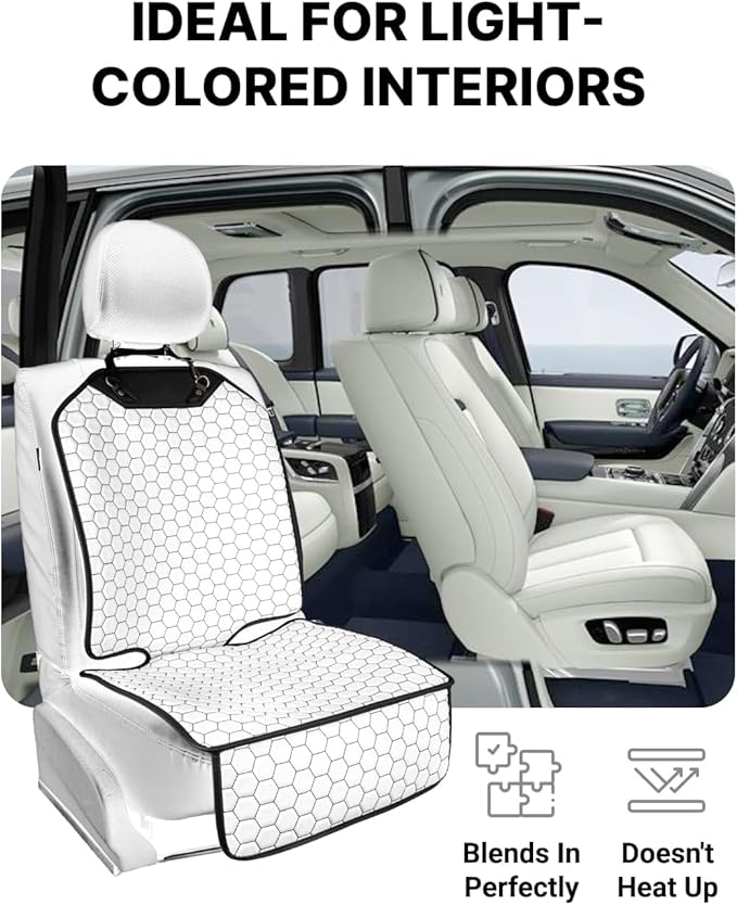 Owleys Set Seat Back Organizer & Car Seat Protector Hexy Waterproof & Non-Slip Protector for Child Car Cushion for Leather and Fabric Seats (White Set 2)