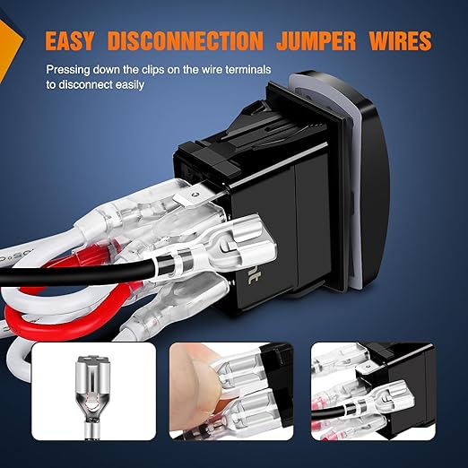 Nilight Turn Signal Switch Amber 4Pin ON Off ON Rocker Switch Laser Etched SPDT Toggle Switches 12V 20A 24V 10A Jumper Wires for Cars RVs Boats Campers Trailers