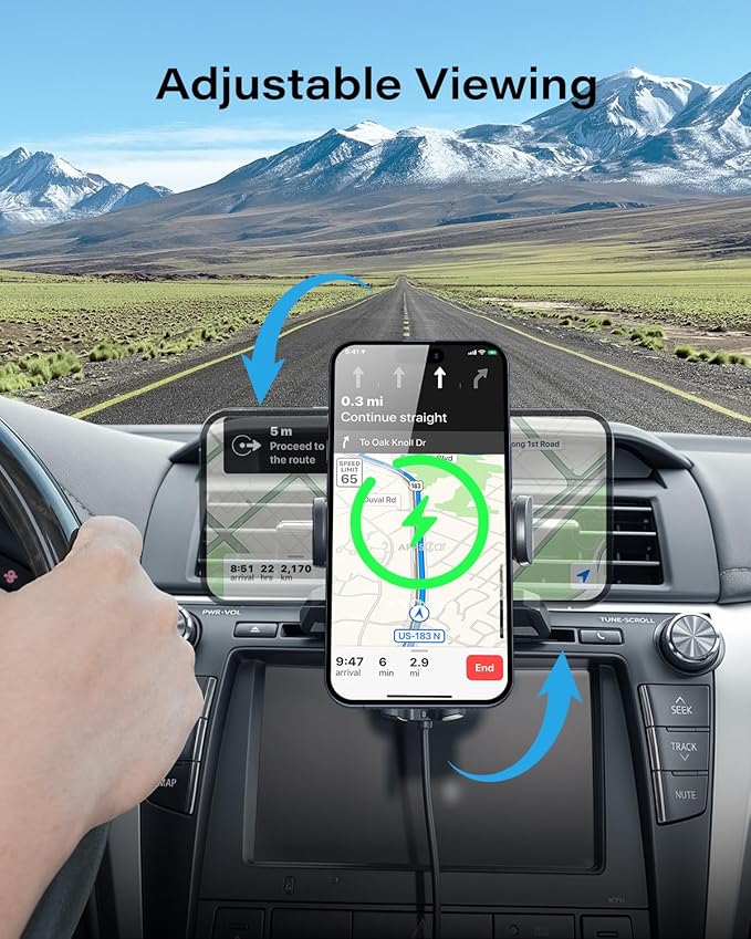APPS2Car Sturdy CD Slot Phone Mount Upgraded Wireless Charger with One Hand Operation Design, Hands-Free Car Phone Holder Compatible with iPhone 17 Pro Max Plus 16 15 14 13 12 11, Samsung S25 S24