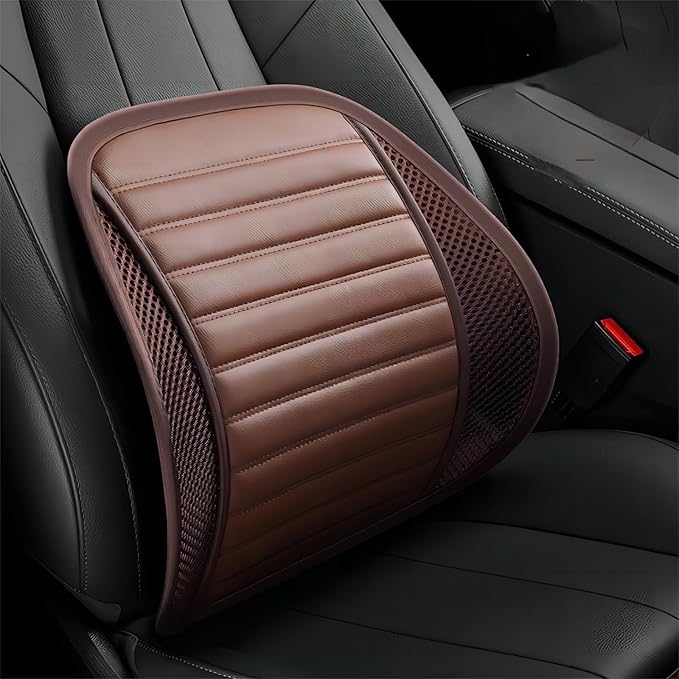 Premium Car Interior Back Support - Versatile Lumbar Cushion for Driver Seat with Breathable Fabric and Adjustable Strap. (2, Brown)
