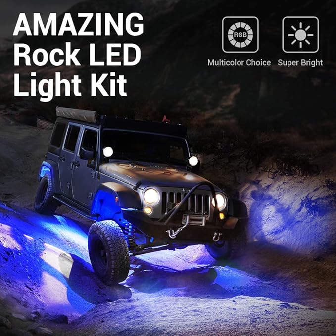 MICTUNING 2026 Upgraded RGB Rock Lights Kit, 8 Pods Underglow Multicolor Neon Light Pod with RF Remote Control Waterproof 12V for Car Trucks ATV UTV RZR SUV Golf Cart, 2 Years Warranty