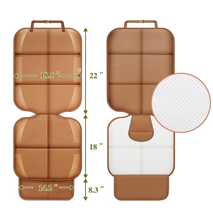 Meolsaek Car Seat Protector for Child Car Seat, Durable 600D Fabric Waterproof Car Seat Cover with Thick Pad Non-Slip Backing，No Imprints (Tan-1 pc)