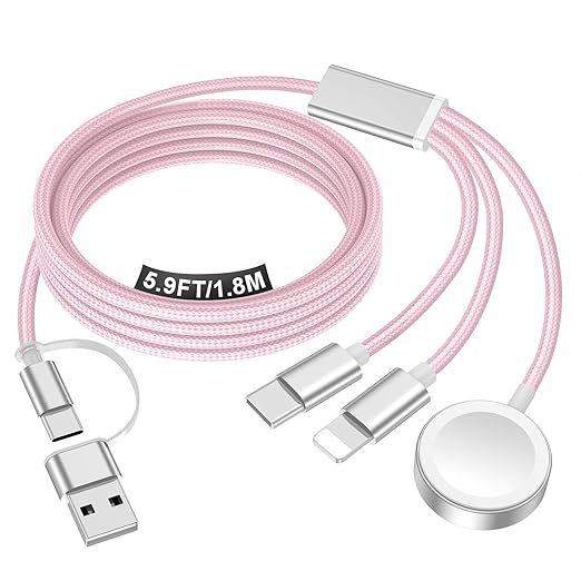 Travel Essentials for Apple Watch Charger,iPhone Charger,3 in 2 Type C/L/Magnetic Fast Charging Cable,Multi Charging Cable Portable Designed for iWatch Series,iPhone 17-11,Galaxy S26-S21,Car-6FT