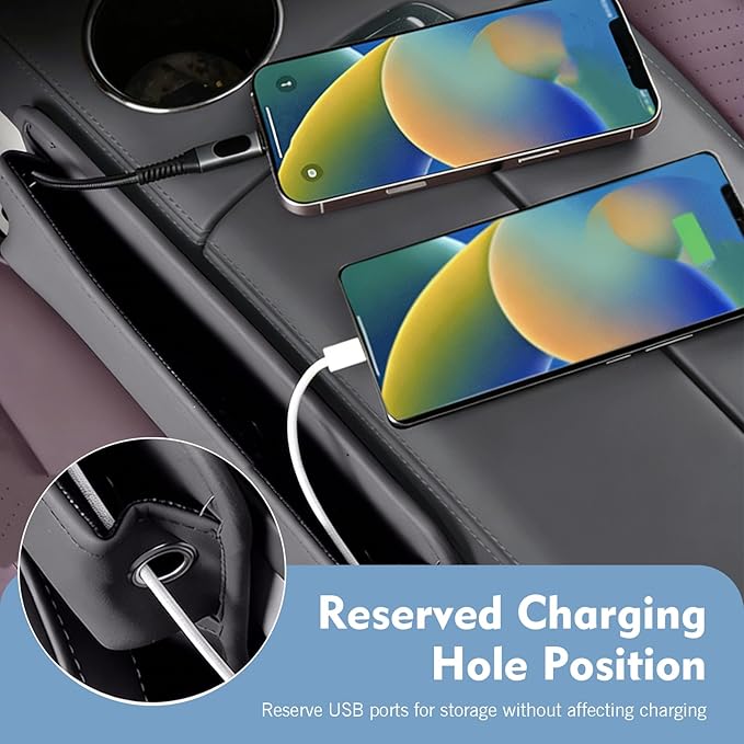 Leather Car Seat Gap Filler, Waterproof Anti-Slip Side Storage Pouch for Phones Keys Glasses Cards, Universal for Most Cars, SUVs, Trucks (Gray)