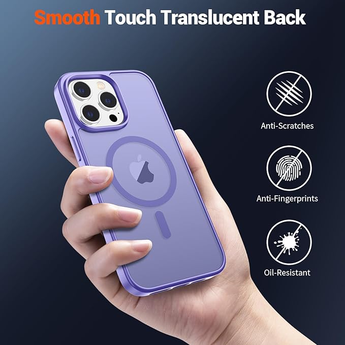 SUPFINE Magnetic for iPhone 13 Pro Max Case (Compatible with MagSafe) (Military Grade Drop Protection) Slim Translucent Matte Shockproof with Anti-Fingerprint Phone Case,Purple