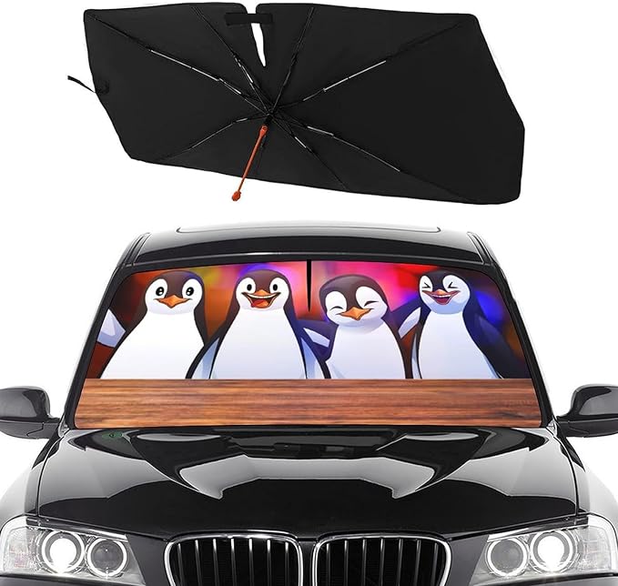 Socira Funny Penguin Car Windshield Sun Shade Umbrella Foldable Sunshade for Front Window Auto Windshield Sunshade Covers Car Accessories Protect from Sun Rays Heat 57'' X 30''
