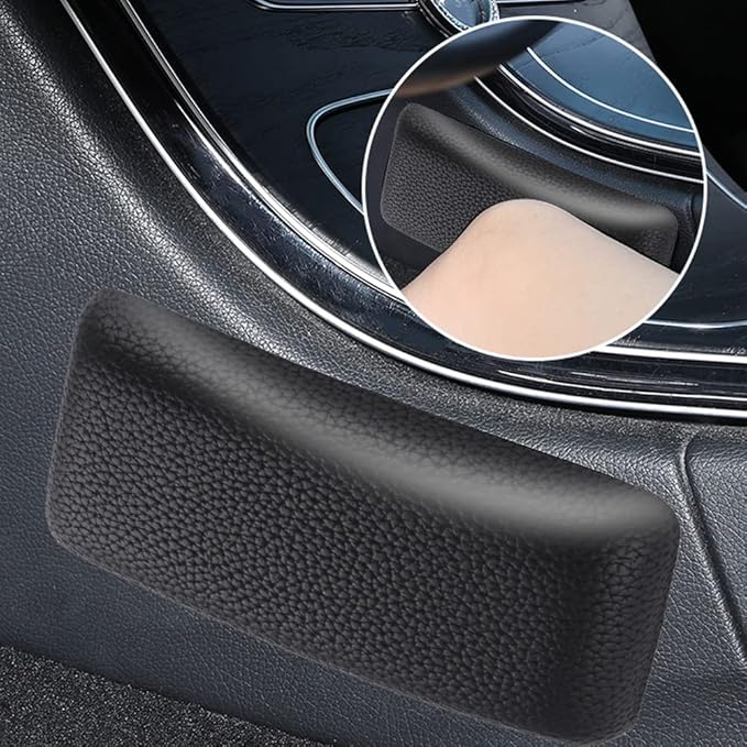 2pcs Car Knee Cushion, Auto Center Console Knee Cushion Soft Leather Car Driver Side Console Knee Support Pad Memory Foam Center Console Interior Accessories Door Armrest Elbow Support(Black Leather)