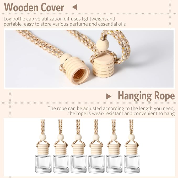 BBTO 100 Pcs Car Air Fresheners Diffuser with Wooden Cap Empty Aromatherapy Diffuser Clear Fragrance Holder Pendant Hanging Perfume Fresheners Bottles for Car Decor(Classic,Clear)