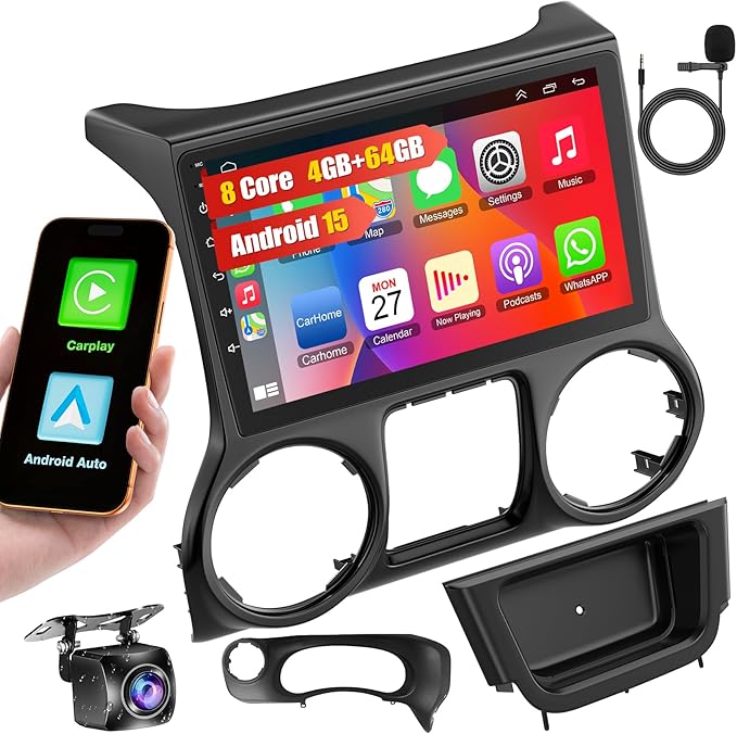 Android 15 4GB+64GB Car Radio for Jeep Wrangler 2015 2016 2017,10.2 inch QLED Touchscreen - Wireless Carplay & Android Auto,GPS Navigation & Bluetooth