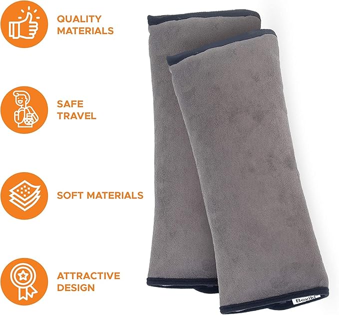Boxiki Travel Car Seat Belt Pillows for Kids (Set of 2) Adjustable Vehicle Seat Belt Cushion for Children. Perfect for Road Trips
