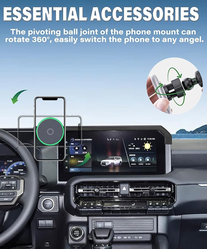 Car Phone Holder for 2024 2025 2026 Toyota Land Cruiser LC250 Accessories Apply to 8/12.3 Inch Touch Screen 15W Fast Wireless Charger Screen Fixed Clip Cell Phone Mount Hands-Free
