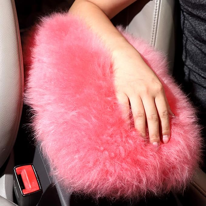 Armrest Cover for Car, Auto Center Console Pad Furry Sheepskin Wool Car Armrest Seat Box Cover Protector Universal Fit (Black)